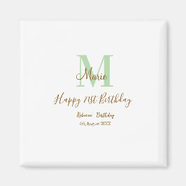 Imán Happy 21st Birthday green add name monogram brown