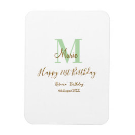 Imán Happy 21st Birthday green add name monogram brown