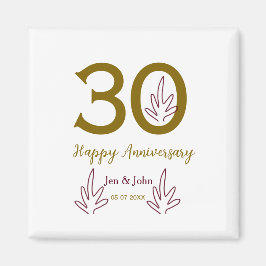 Imán Happy 30th anniversary name date golden red leaf