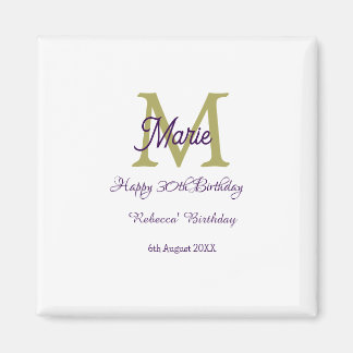 Imán Happy 30th Birthday goldenadd name monogram modern