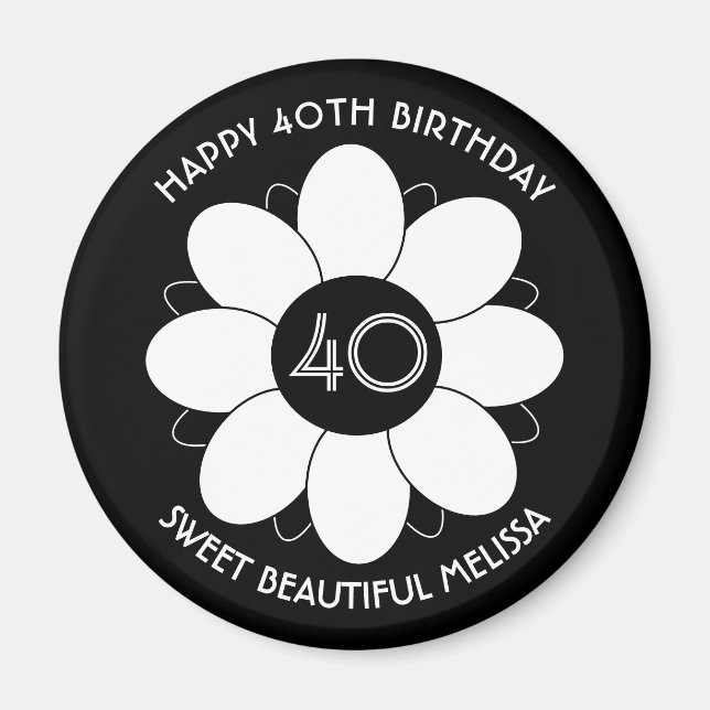 Imán Happy 40 Birthday Floral Design Pattern Black (Frente)