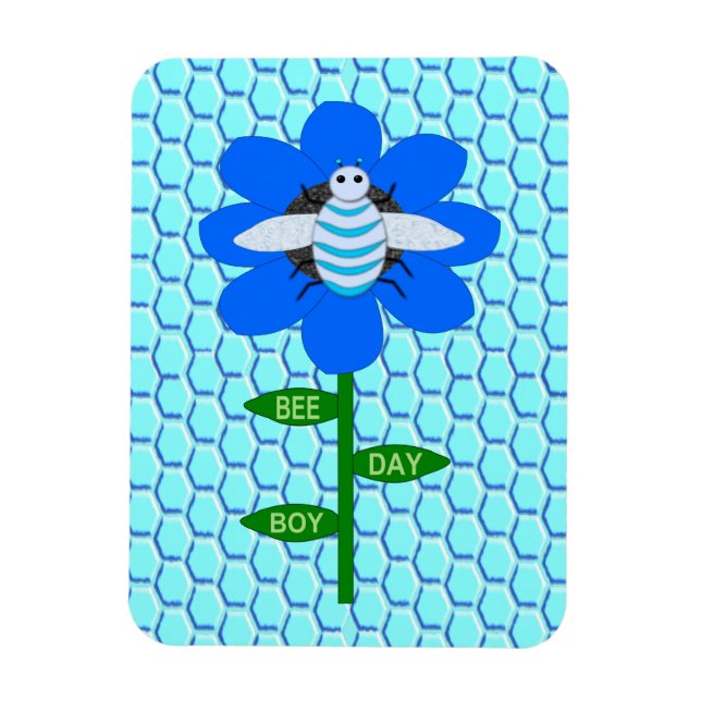 Imán Happy Bee Day Boy Blue Birthday Bumblebee (Vertical)