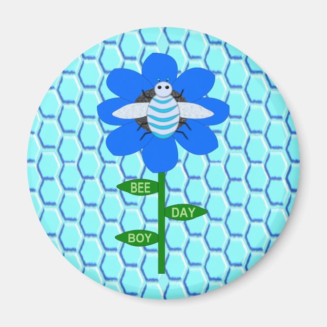 Imán Happy Bee Day Boy Blue Birthday Bumblebee (Frente)