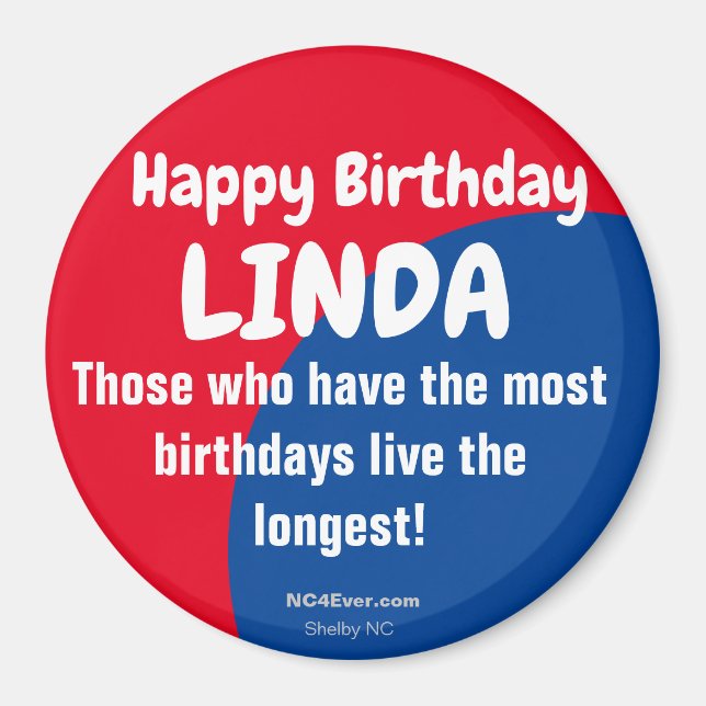 Imán Happy Birday LINDA Refrigerator Magnet (Frente)
