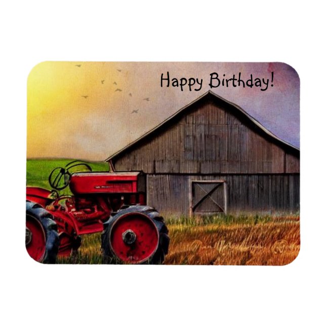 Imán Happy Birday Tractor and Barn (Horizontal)