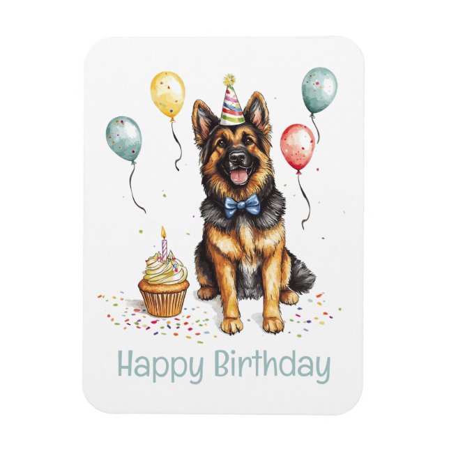 Imán Happy Birthday German Shepherd Dog (Vertical)