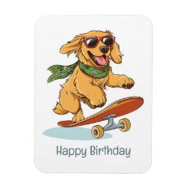 Imán Happy Birthday Golden Retriever Dog Skateboarding