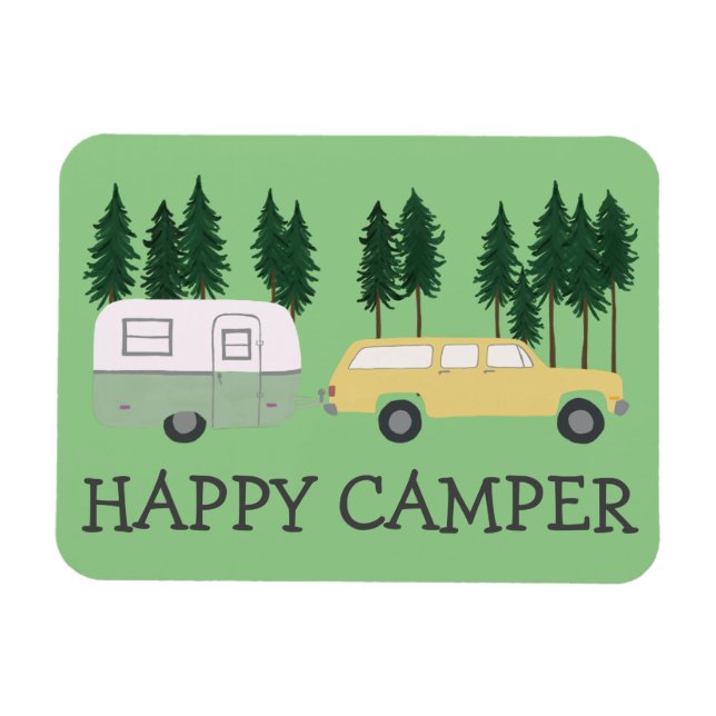 Imán HAPPY CAMPER Whimsical Trailer RVing Motorhome (Horizontal)