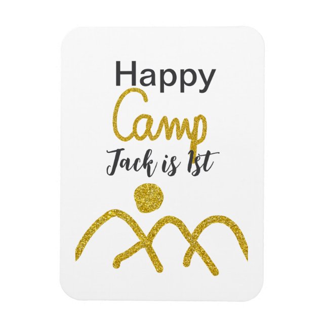Imán Happy camping camper one birthday kids golden sun (Vertical)