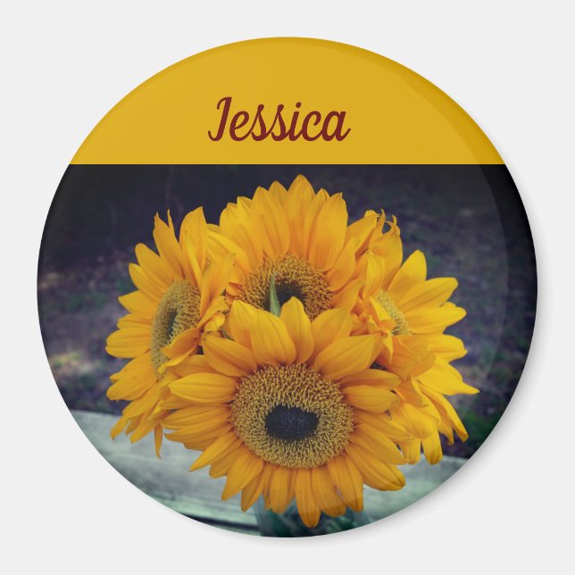 Imán Happy Custom Name Sunflowers Magnet (Frente)