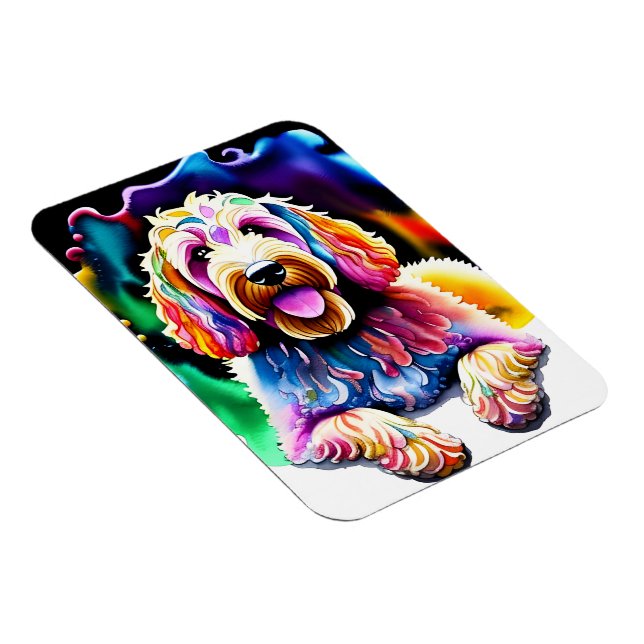 Imán Happy Dog Goldendoodle Watercolor Design (Lado Derecho)