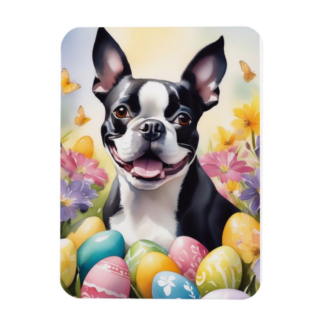Imán Happy Easter Boston Terrier (Vertical)