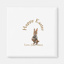 Imán Happy Easter brown bunny with eggs love add name 