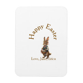 Imán Happy Easter brown bunny with eggs love add name 