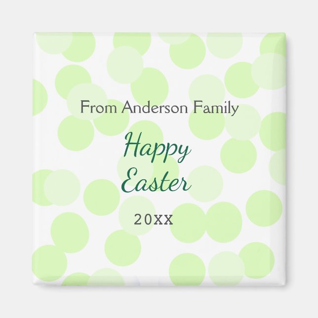 Imán Happy Easter gray green polka dots family name (Frente)