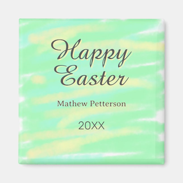 Imán Happy Easter green yellow pastel gray name year  (Frente)