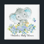 Imán Happy Elephant Baby Boys Shower Favor<br><div class="desc">Magnate de elefante feliz para una ducha de bebé para niños. Cambie el fondo haciendo clic en el personalizar y utilice nuestro selector de color!. Artículos coincidentes disponibles en nuestra tienda.</div>