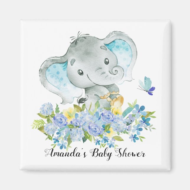 Imán Happy Elephant Baby Boys Shower Favor (Frente)