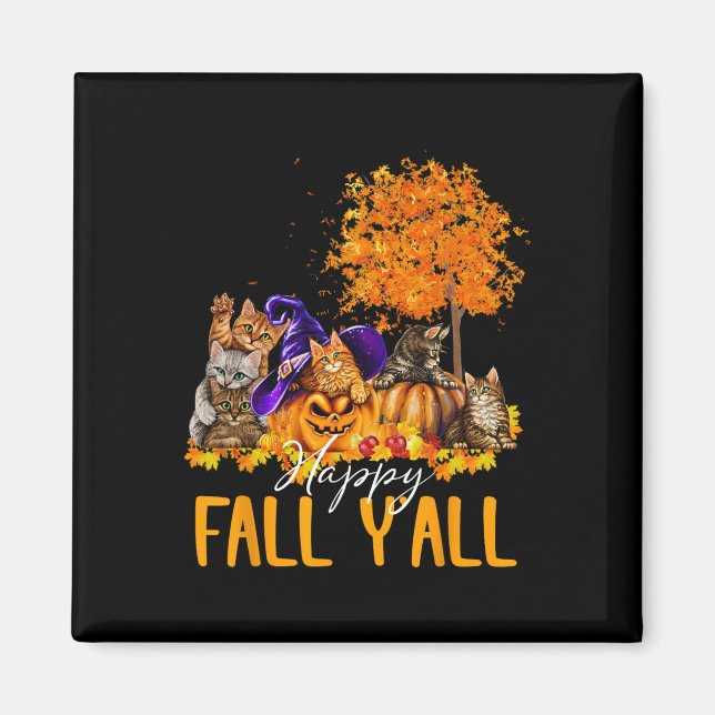 Imán Happy Fall Y'all Cats Lover Autumn Pumpkin Maple H (Frente)