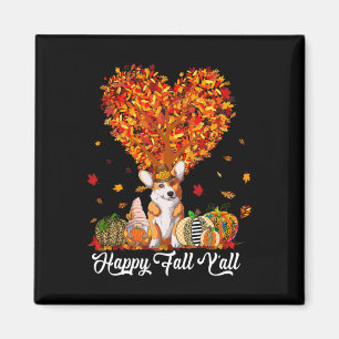 Imán Happy Fall Y'all Funny Corgi Autumn Pumpkins
