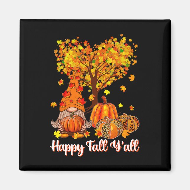 Imán Happy Fall Y'all Funny Gnome Leopard Pumpkin Autum (Frente)