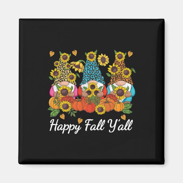 Imán Happy Fall Y'all Gnome Leopard Pumpkin Otoño (Frente)