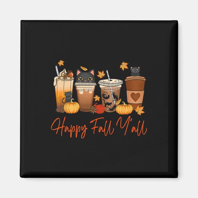 Imán Happy Fall Y'all Otoño Black Cat Fall Pumpkin Spi (Frente)