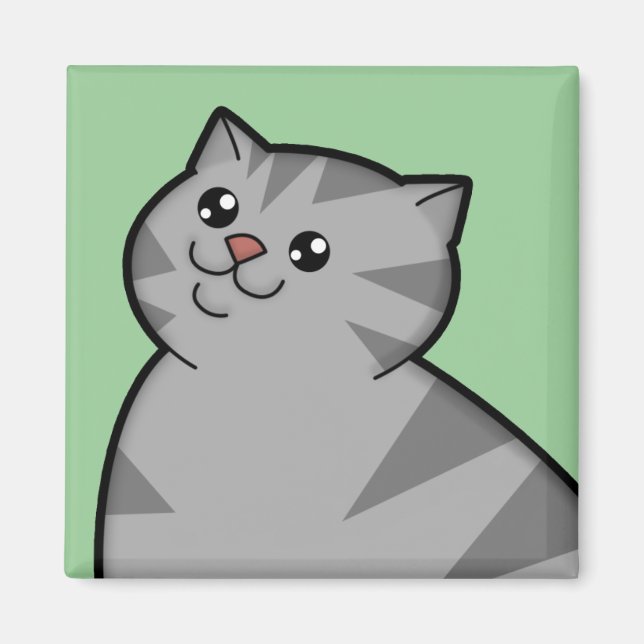 Imán Happy Fat Silver Tabby Cat Square Magnet (Frente)
