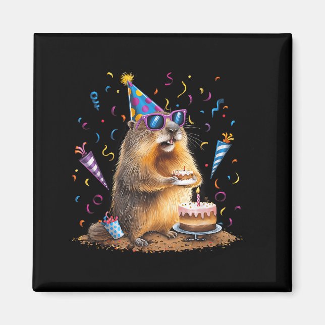 Imán Happy Groundhog Day 12 Feb Ground Hog With Birthda (Frente)