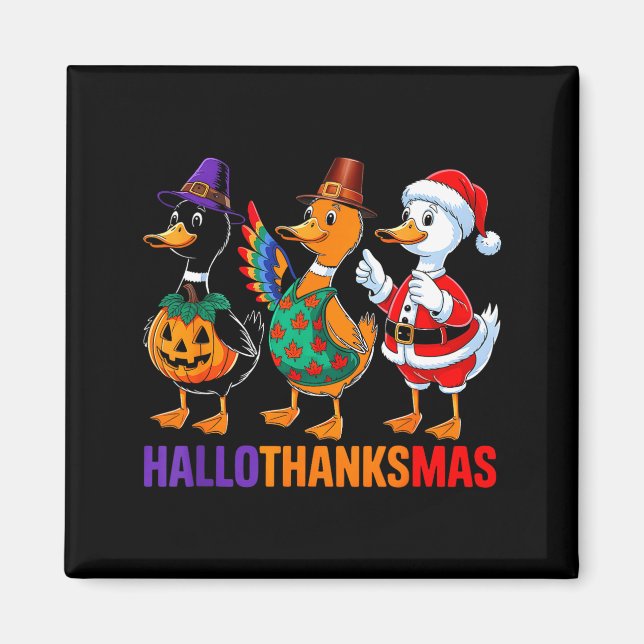 Imán Happy Hallothanksmas Duck Lover Halloween Merry Ch (Frente)
