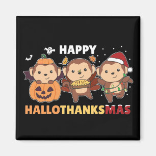Imán Happy Hallothanksmas Monkey Christmas Monkeys Magn