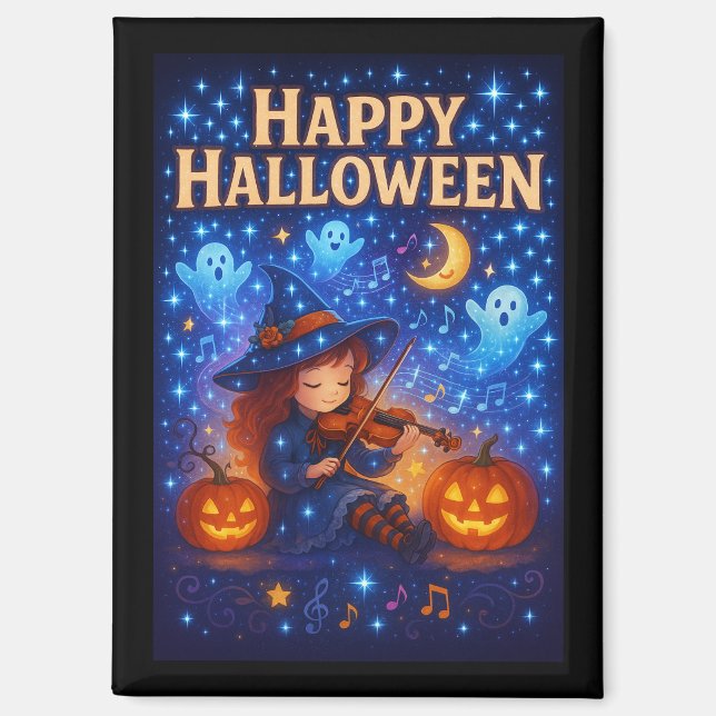 Imán Happy Halloween Cute Musical Witch Magnet (Anverso)