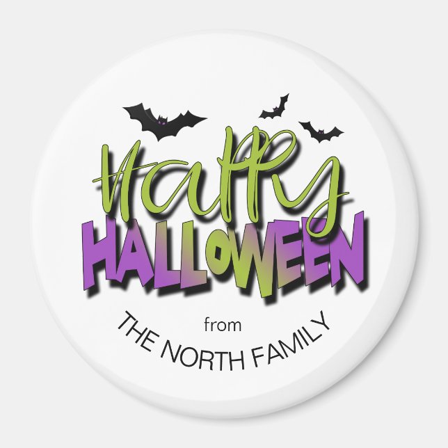 Imán Happy Halloween Typography con Bats Green ID685 (Frente)