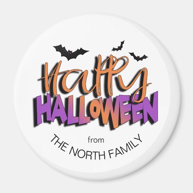 Imán Happy Halloween Typography con Bats Naranja ID685 (Frente)