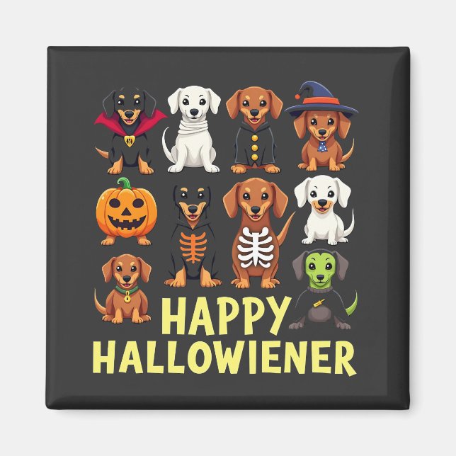 Imán Happy Hallowiener Spooky Halloween Dog Weiner (Frente)