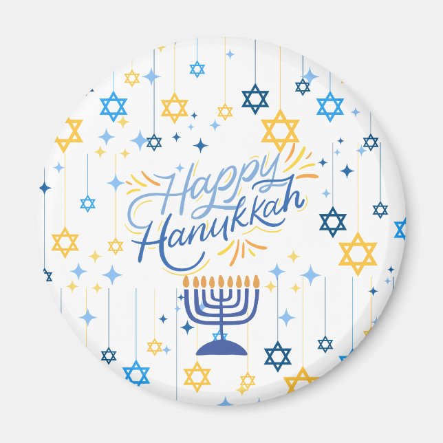 Imán Happy Hanukkah Blue And Gold (Frente)