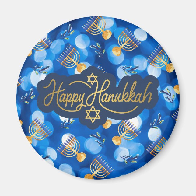 Imán Happy Hanukkah Blue And White (Frente)