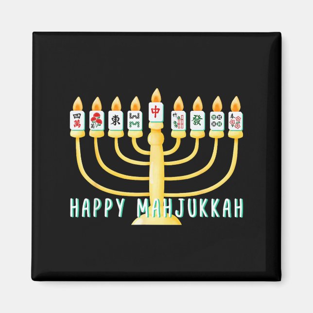 Imán Happy Hanukkah Mahjong Menorah Mahjukkah Chanukkah (Frente)