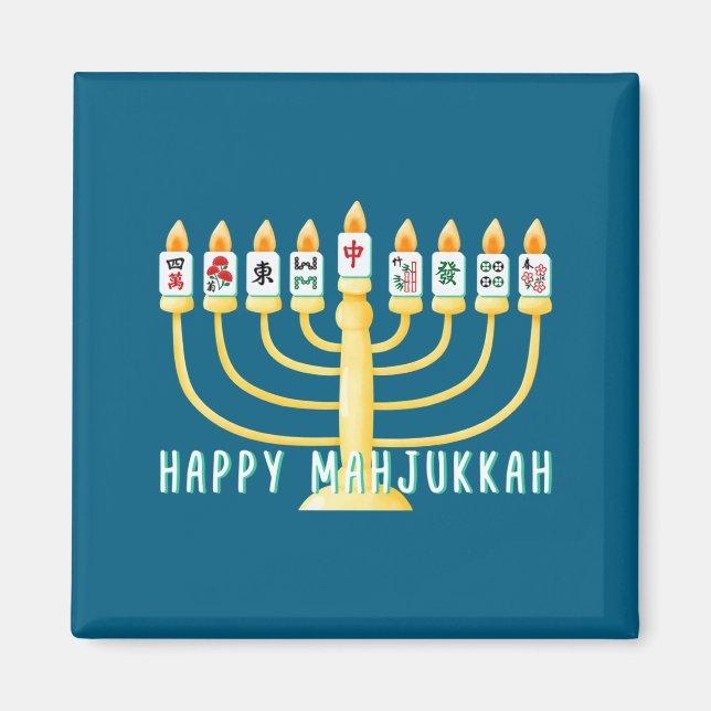 Imán Happy Hanukkah Mahjong Menorah Mahjukkah Chanukkah (Frente)
