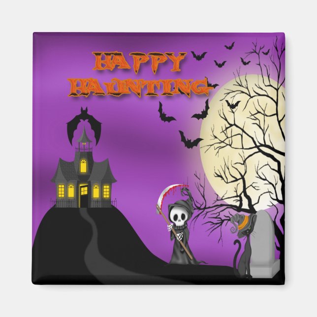 Imán Happy Haunting Reaper Square Magnet (Frente)