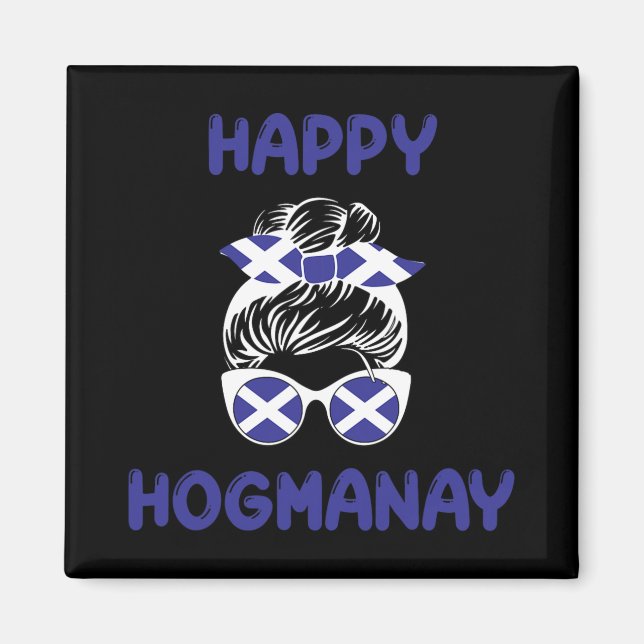 Imán Happy Hogmanay Scotland New Years Eve Messy Bun Wo (Frente)