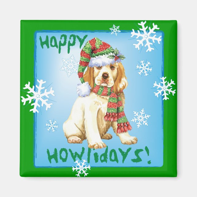 Imán Happy Howliday Clumber Spaniel (Frente)