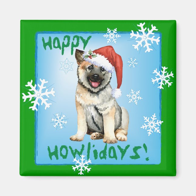 Imán Happy Howlidays Norwegian Elkhound Magnet (Frente)