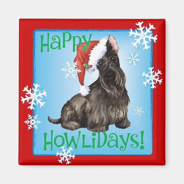 Imán Happy Howlidays Scottish Terrier (Frente)