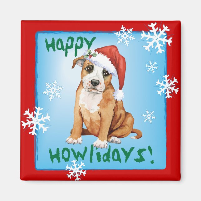 Imán Happy Howlidays Staffordshire Bull Terrier (Frente)