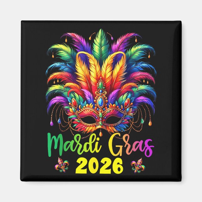 Imán Happy Mardi Gras 2026 Jester Hat New Orleans Men W (Frente)