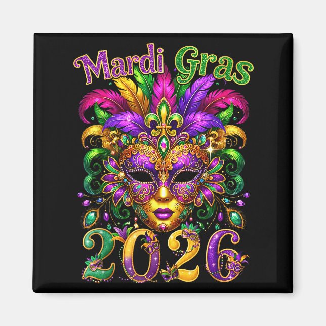 Imán Happy Mardi Gras 2026 Jester Hat New Orleans Men W (Frente)