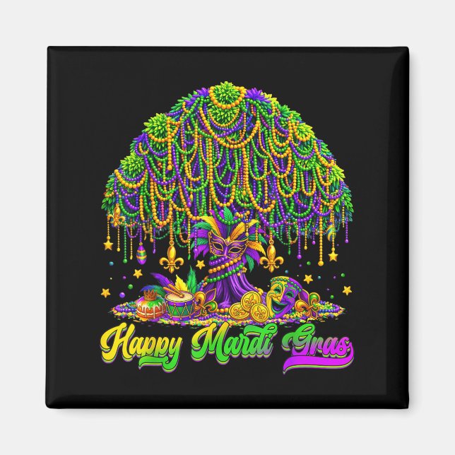 Imán Happy Mardi Gras Tree Beads Mask Carnival New Orle (Frente)