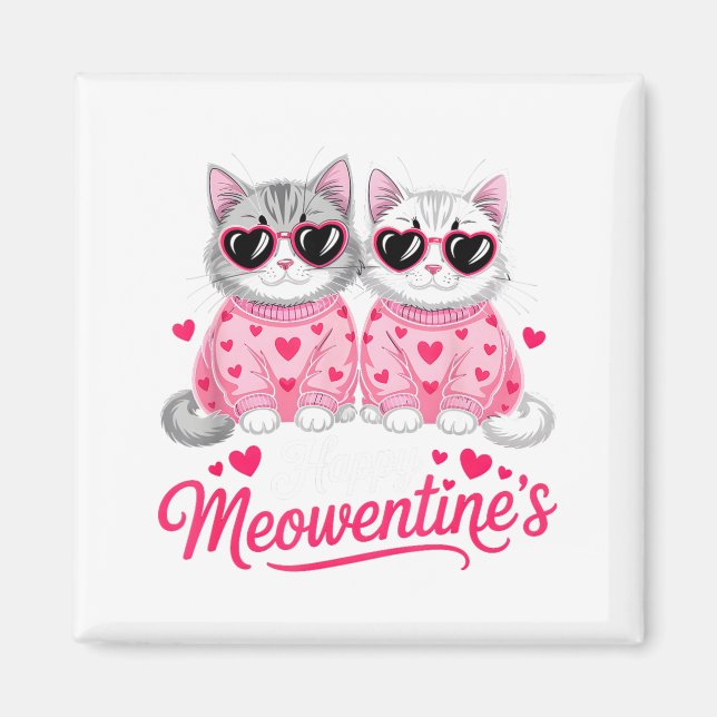 Imán Happy Meowentine’s Cute Romantic Cats Couple Valen (Frente)