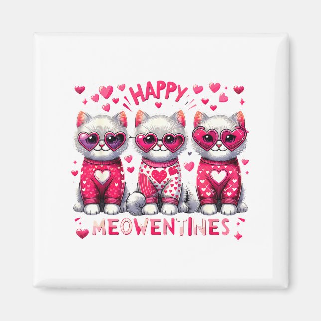 Imán Happy Meowentines Cute Valentine Cats Love Cat Mem (Frente)